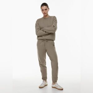 Beige TNA COZY BOYFRIEND fleece crew neck sweatshirt